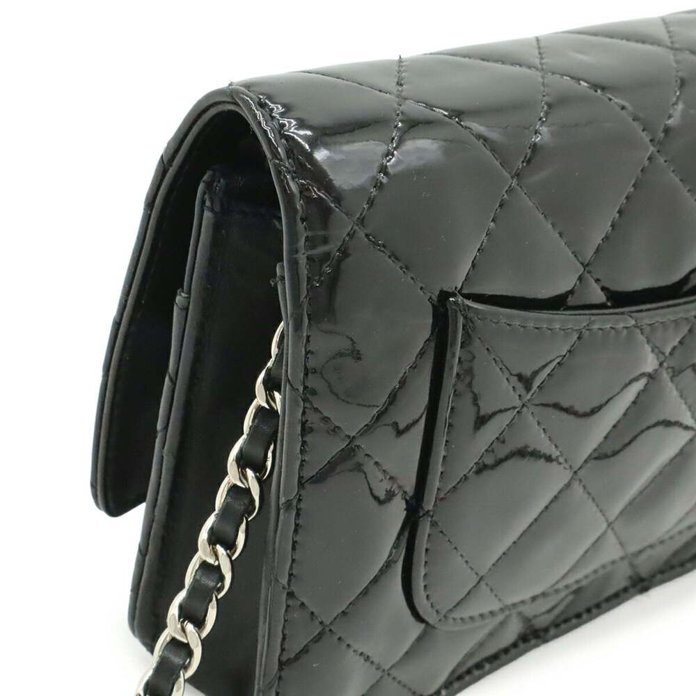 CHANEL Matelassé Coco Mark Wallet Chain Shoulder Bag Enamel Patent Leather Bl... - Picture 5 of 10